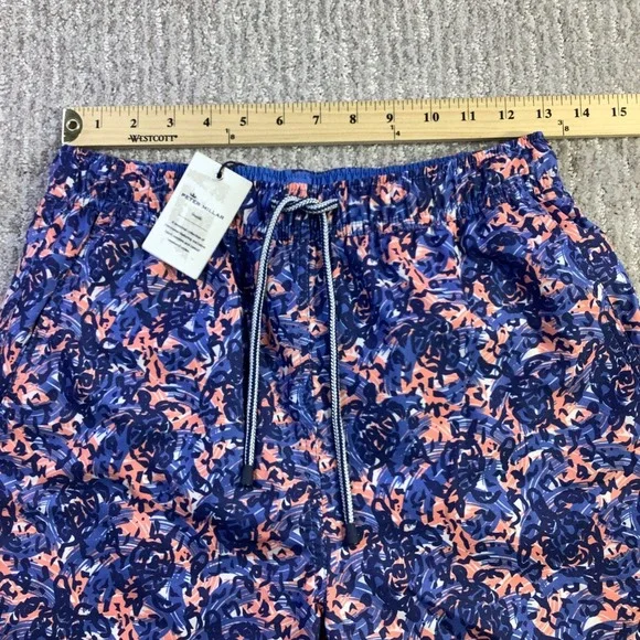 Peter Millar Seaside Mens Blue Coral Abstract Swim Trunks Size Small NWT